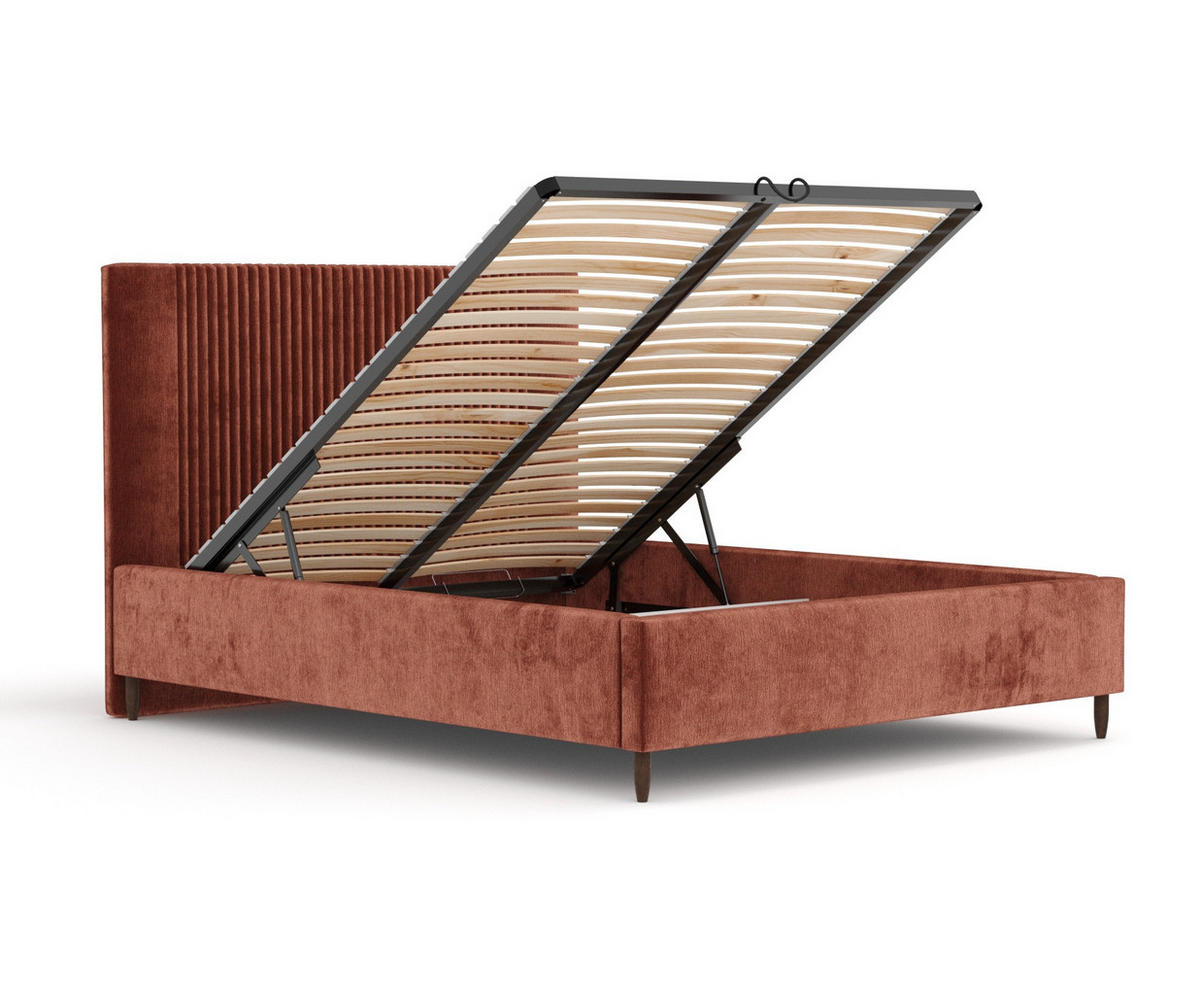 POLSTERBETT Etero Kupfer 120/200 cm im Chenille-Stoff - Wengefarben/Naturfarben, Holz/Holzwerkstoff (120/200cm) - Maison de Reve