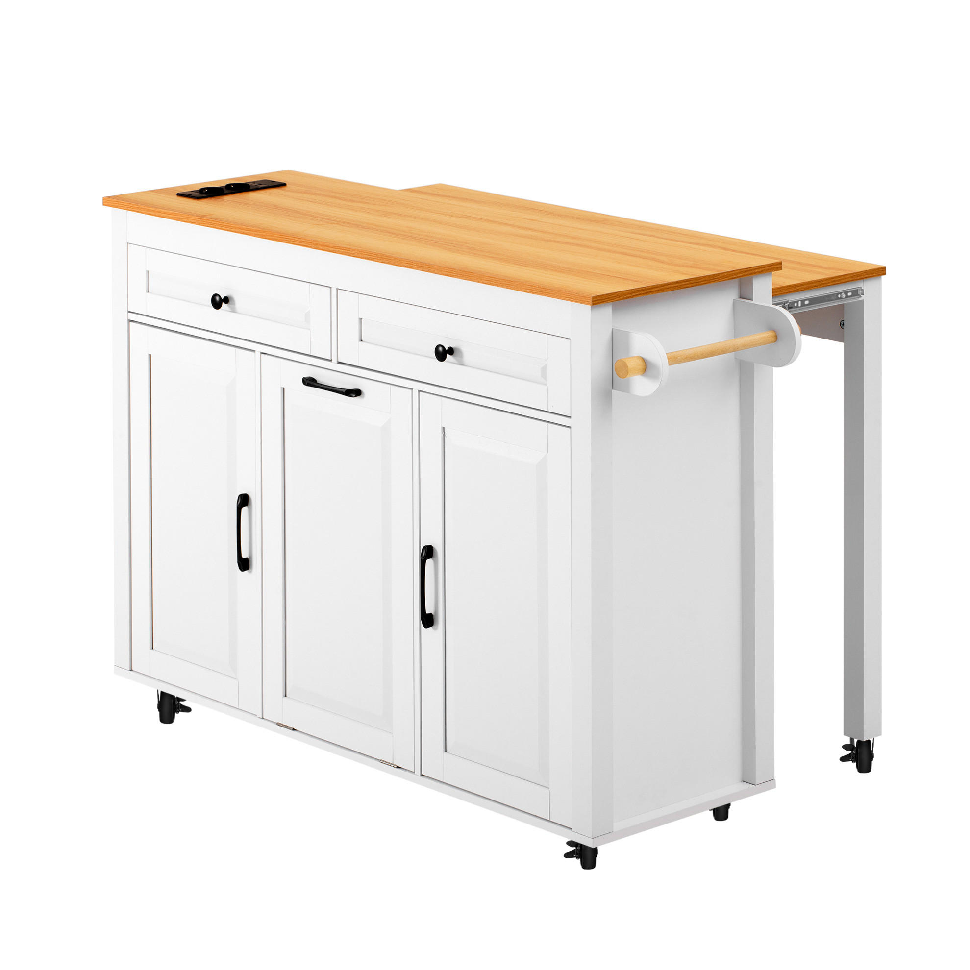 KÜCHENINSEL 120/40-75/92 cm aus MDF mit ausziehbarer Arbeitsplatte und Steckdosenleiste Weiß - Weiß, Holzwerkstoff (120/92/40cm) - Modenvie