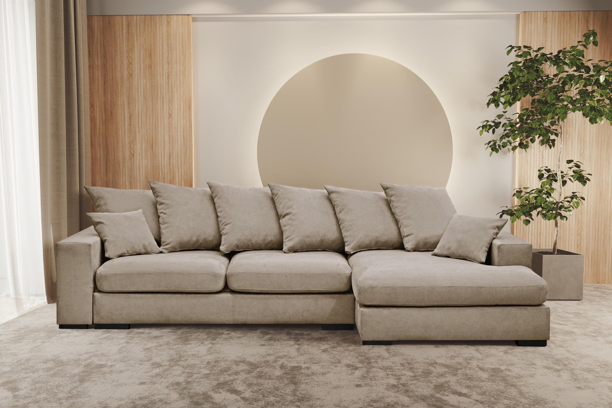 ECKSOFA Mit Schlaffunktion Und Bettkasten Couch L-form Gabon Stoff Riviera Rechts Beige - Beige, Holz (285/155cm) - Kaiser Möbel
