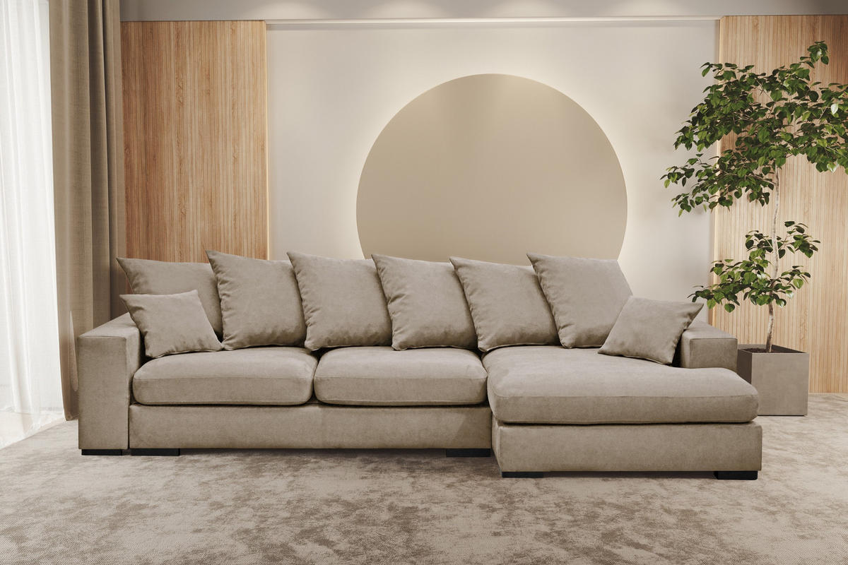 ECKSOFA Mit Schlaffunktion Und Bettkasten Couch L-form Gabon Stoff Riviera Rechts Beige - Beige, Holz (285/155cm) - Kaiser Möbel