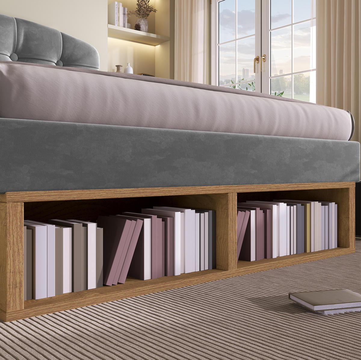 POLSTERBETT 90/200 cm mit höhenverstellbarem Kopfteil, Schubladen und Stauraum, Grau - Grau, Textil (90/200cm) - Redom