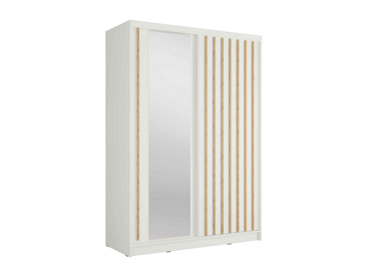 SCHWEBETÜRENSCHRANK VEYDAR 155/215/62cm 2-türig mit Spiegel Weiß - Weiß, Holzwerkstoff (155/215/62cm) - MASSENO