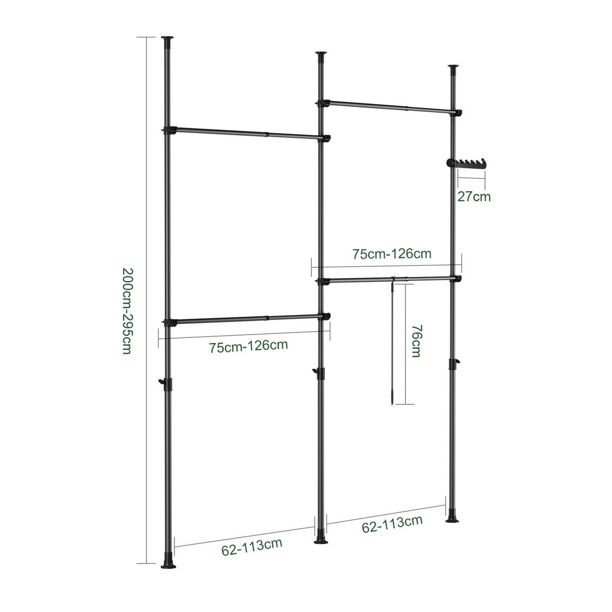 TELESKOP GARDEROBEN SYSTEM Schwarz - Schwarz, Kunststoff (226/285/3cm) - SoBuy