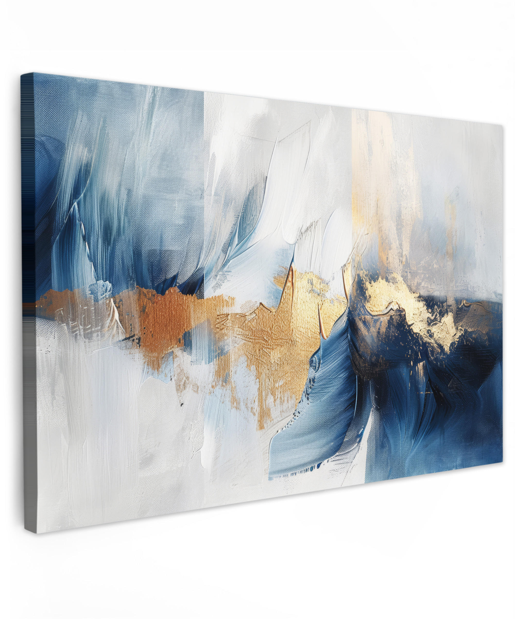 LEINWANDBILD Gold - Blau - Aquarell - Kunst - Modern Groß 140x90 cm - Hellblau, Textil (140/90cm) - MuchoWow