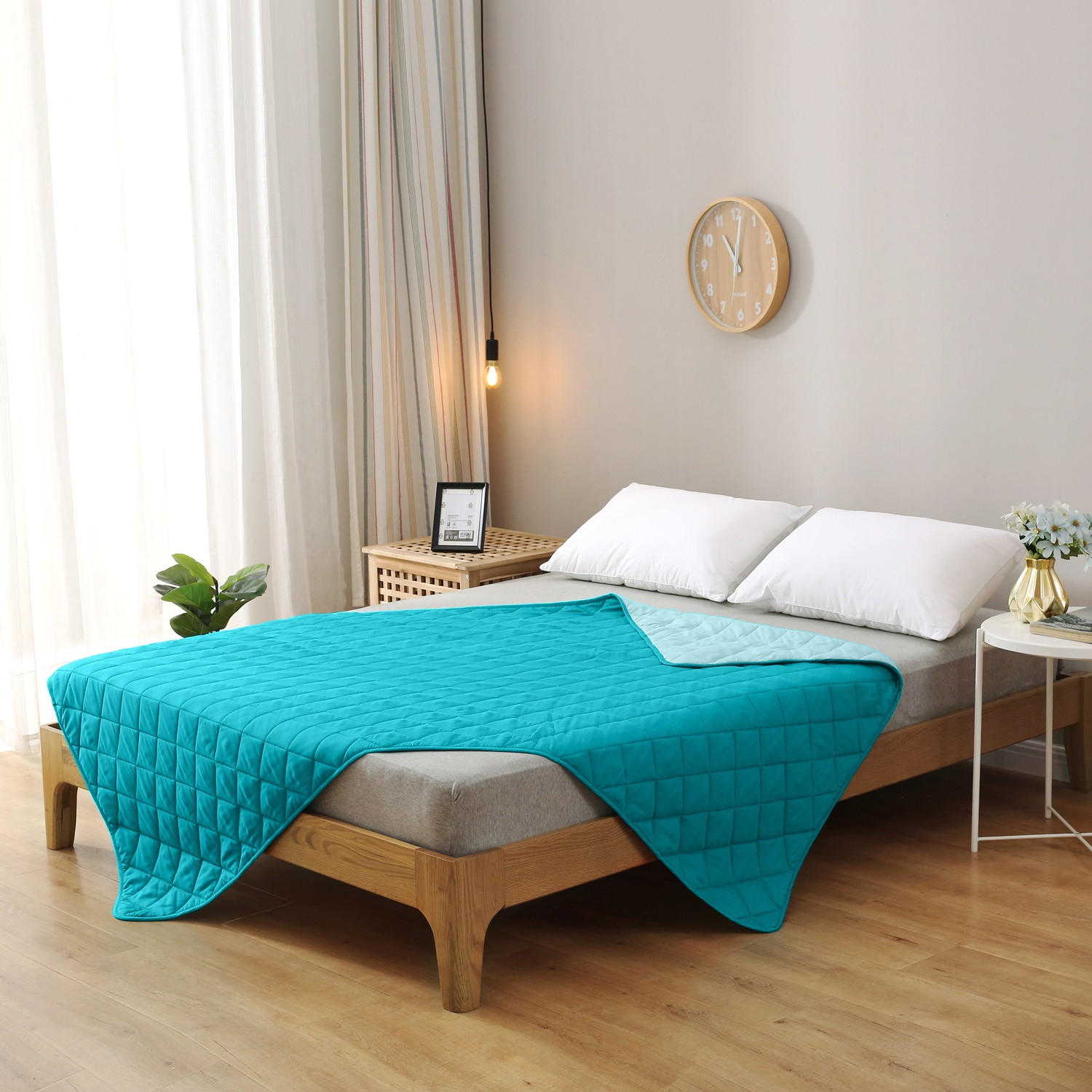 SOMMERBETT Camping türkis 200/200 cm Steppbett im Wende-Design Duo-Color - Türkis, Textil (200/200cm) - wometo