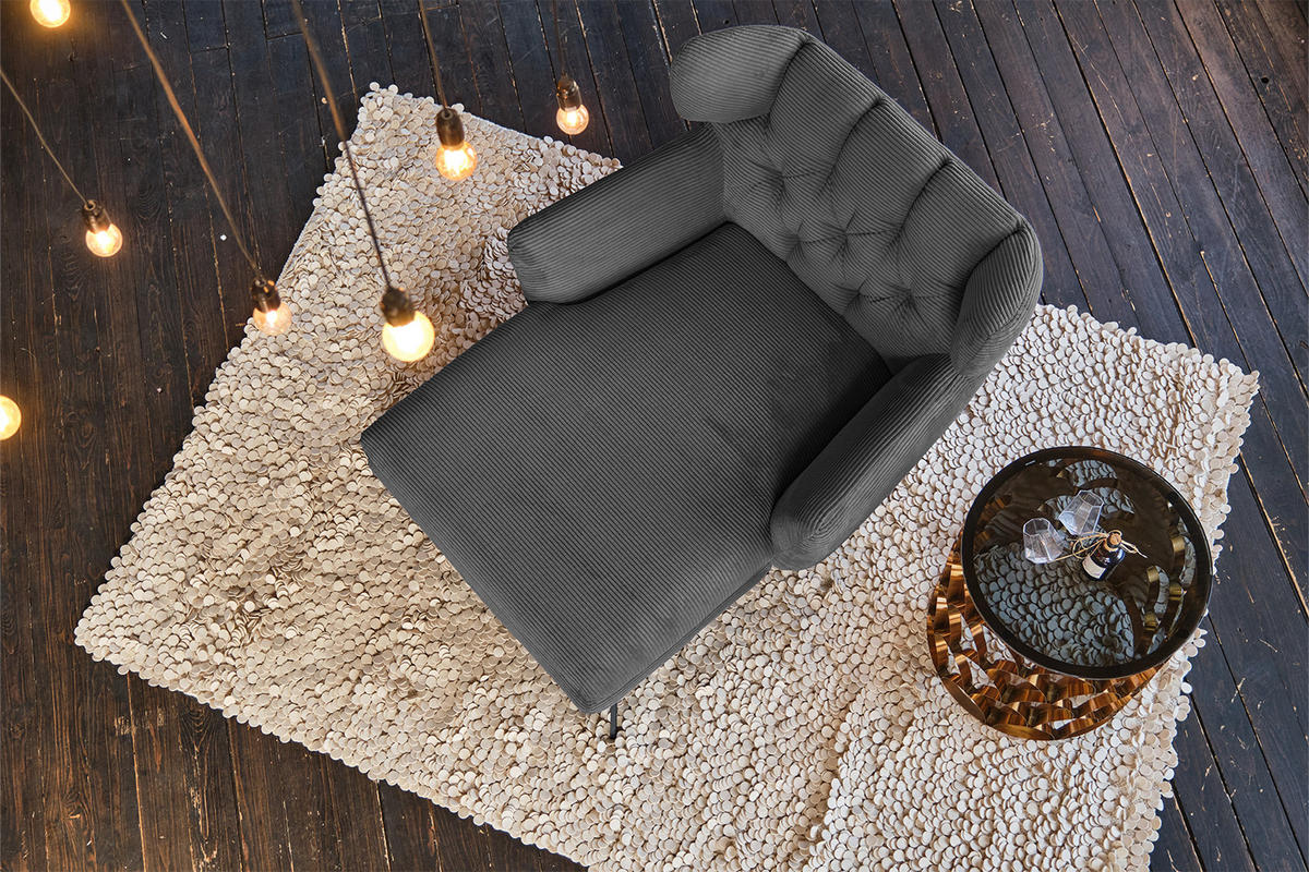 LONGSEAT CHAMRE Granit - Dunkelgrau/Schwarz, Textil/Metall (130/95/160cm) - KAWOLA