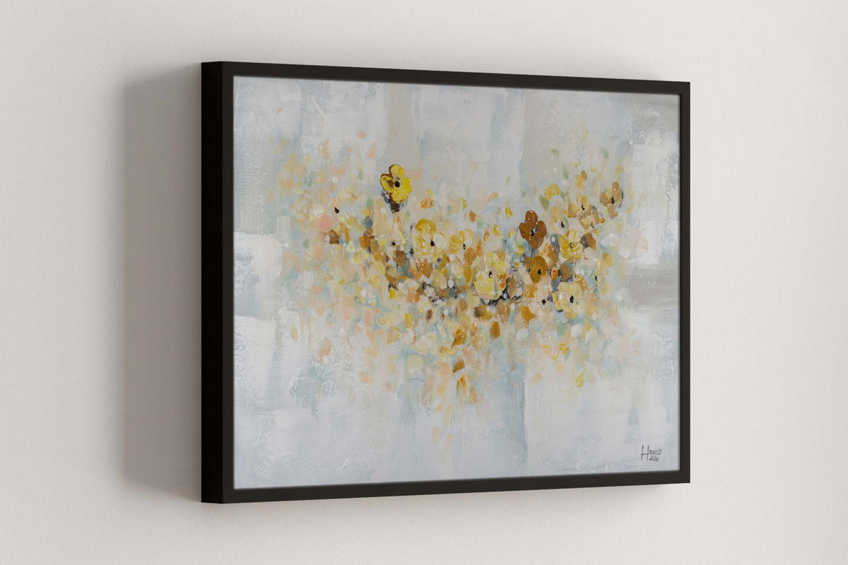 ACRYLBILD HANDGEMALT 90/60 cm - Blau/Gelb, Holz/Textil (1.3/60cm) - KUNSTLOFT