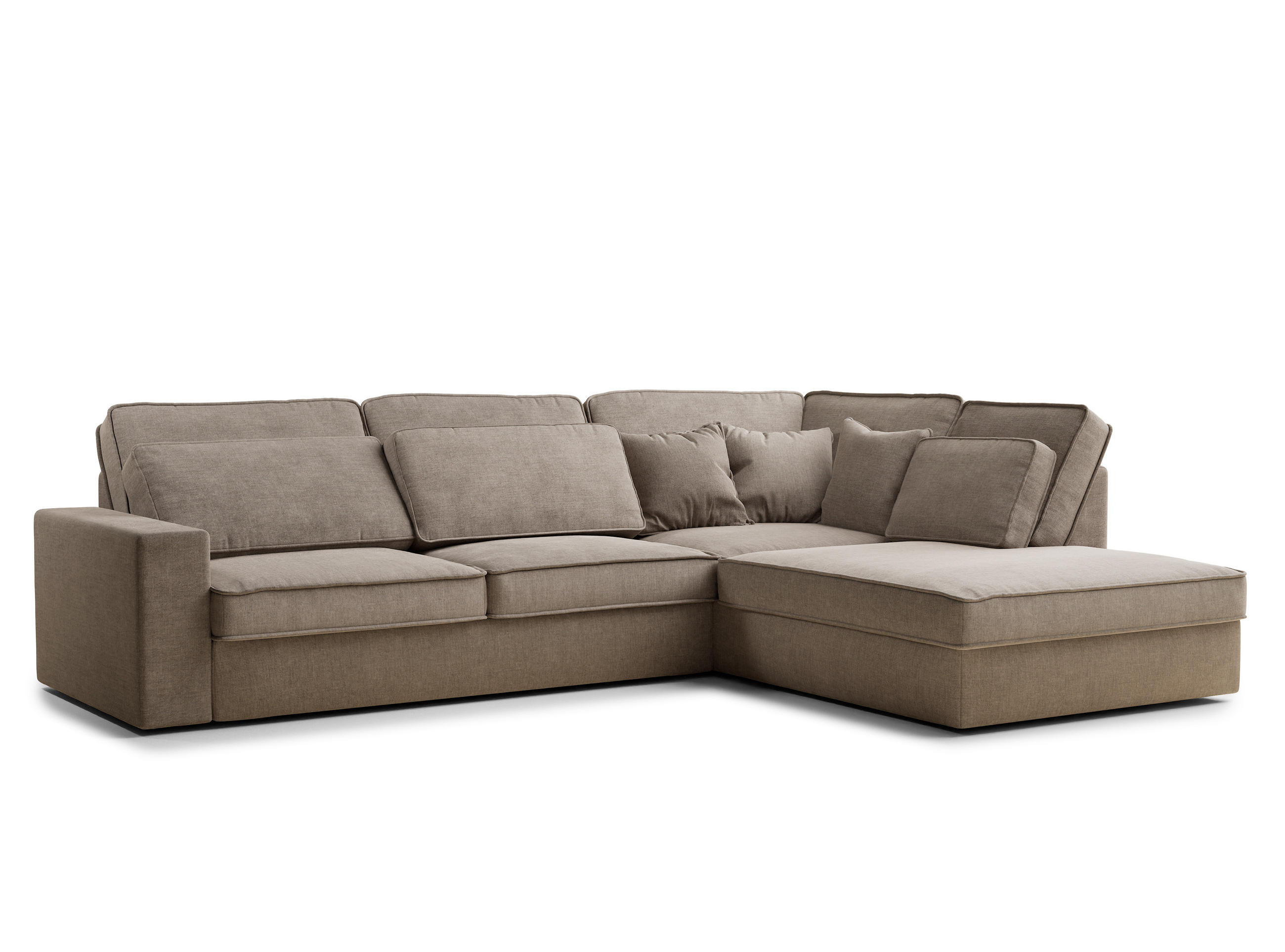 ECKSOFA Kirou Grau braun Chenille-Stoff - Rechts Seite - Graubraun/Schwarz, Holz/Holzwerkstoff (311/225cm) - Maison de Reve