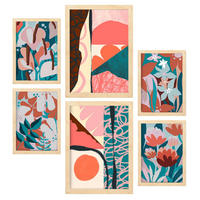 POSTER Set Mit 6 Prominente Kunst 2 In Blume Zusammenfassung A3 & A4 Rahmen Aus Hellem Holz - Beige, Papier (29/3cm) - Nacnic