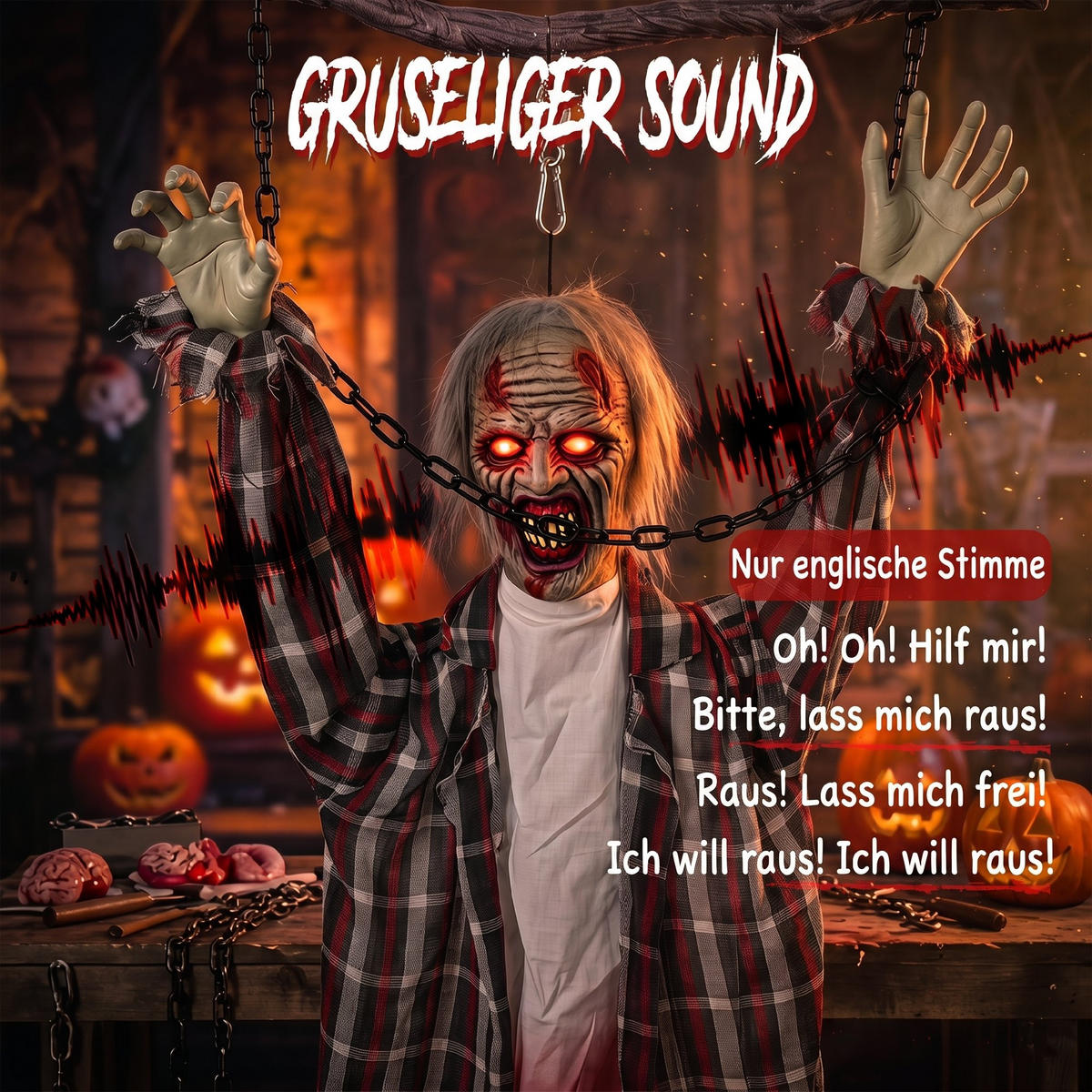 HALLOWEEN-DEKO Metall Polyesterfaser Grau-Rot - Multicolor, Metall (16/110/80cm) - HOMCOM