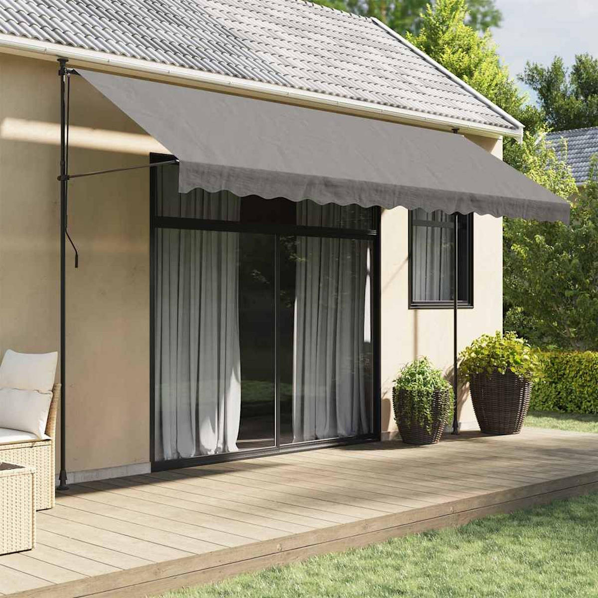 MARKISE Einziehbar Anthrazit 400/150 Cm Stoff Und Stahl - Anthrazit, Textil (150/400cm) - vidaXL