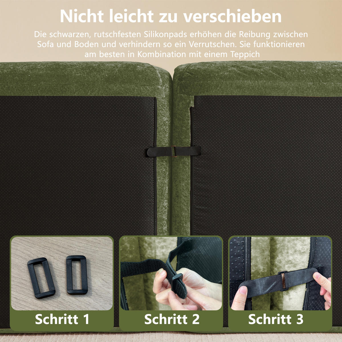 3-SITZER SOFA chenille in weiß oder grün, rahmenlos & montagefrei - Grün, Textil (281/76/95cm) - Urban Meuble