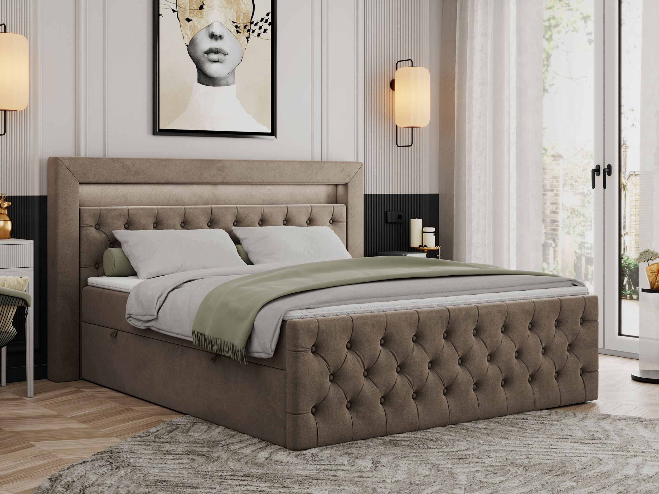 BOXBETT GOLD-9 LED 200/200 Braun Velvet - H4 - Braun, Holz/Textil (200/200cm) - MKS