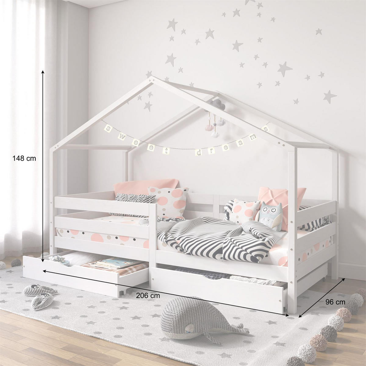 HAUSBETT ENA 90X200 CM - Weiß, Holz (96/148/206cm) - IDIMEX