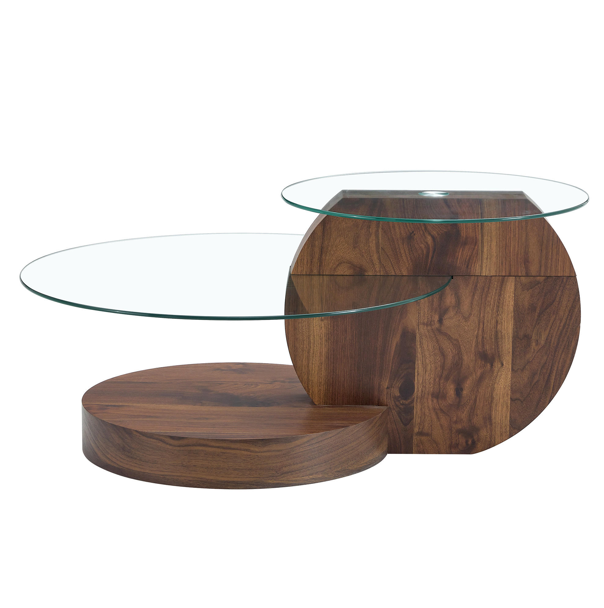 KONFERENČNÍ stolek ze skla a MDF, průměr 70 cm transparentní/ořechová - barva vlašského ořechu, kompozitní dřevo (90/70/44cm) - BEAOK