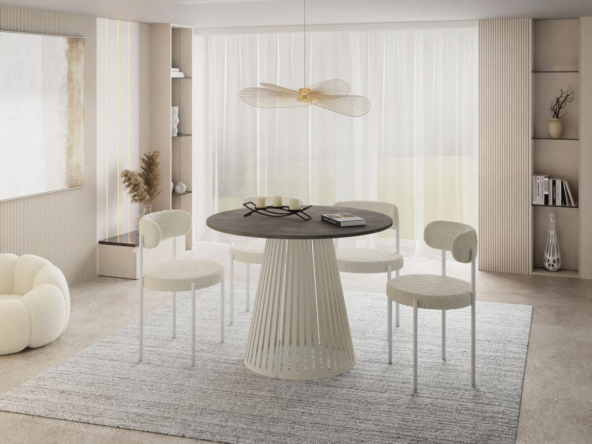 ESSTISCH Naro runder ausziehbarer, Beton-Optik Dunkelgrau 120-200/120/76 cm - Kaschmir/Dunkelgrau, Holzwerkstoff/Metall (120/120/76cm) - WFL GROUP