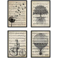 POSTER Set mit 4 Notenblatt A4 Schwarzer Rahmen - Schwarz, Papier (29.7/3cm) - Nacnic