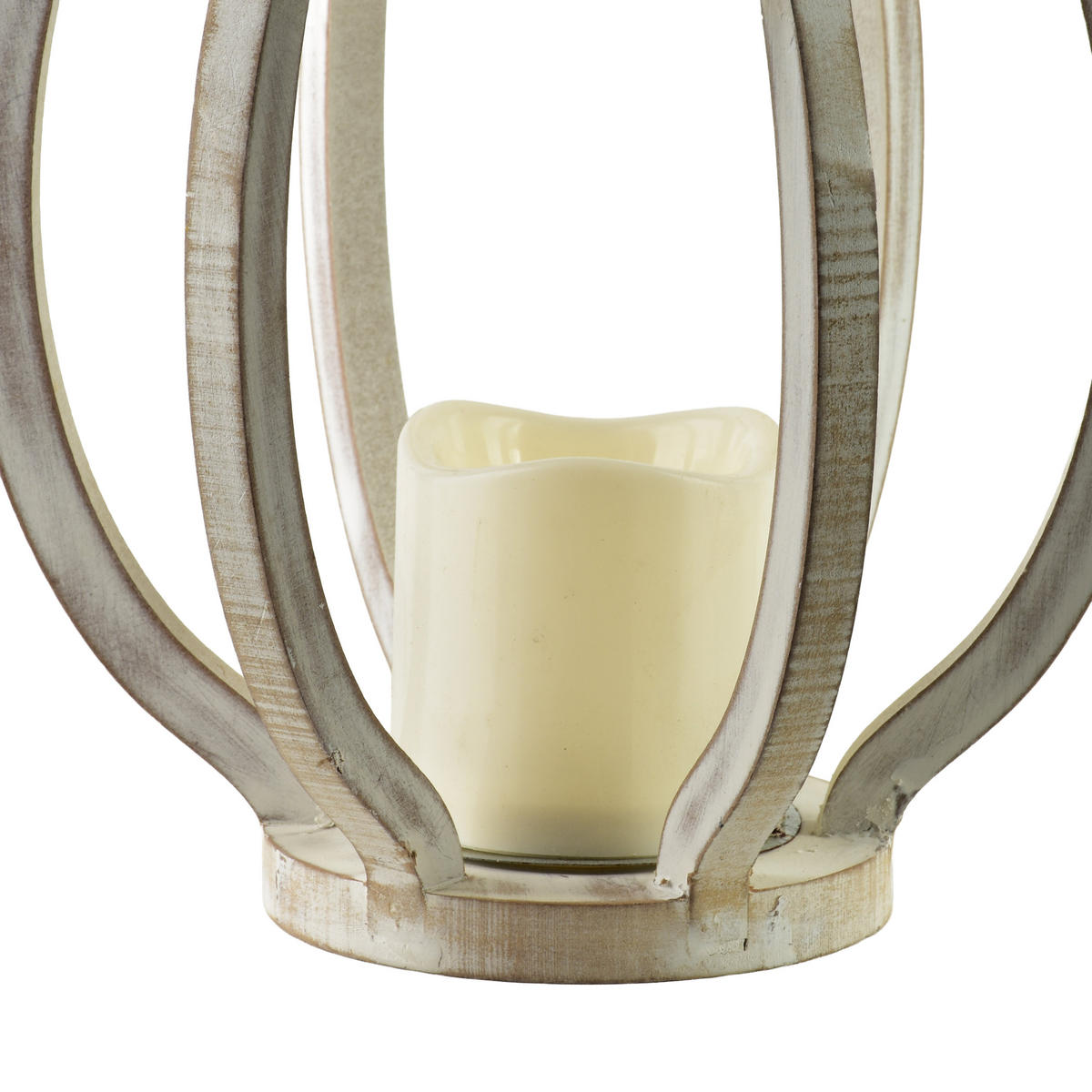 LATERNE Levi Beige 20/20/40 cm Holz - Weiß, Kunststoff (20/40/20cm) - Mondex