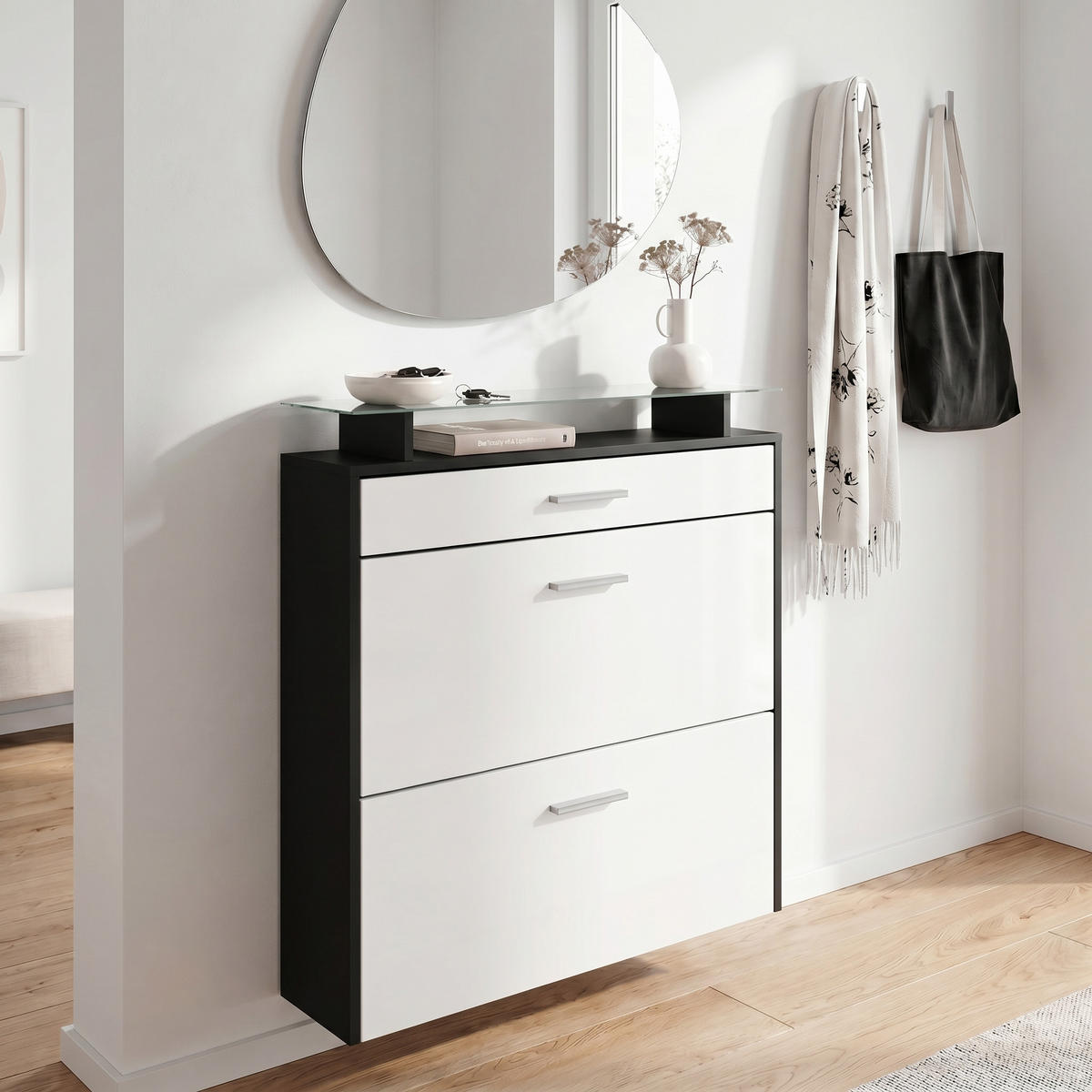 SCHUHSCHRANK Malea Front in Weiß matt - Weiß, Holzwerkstoff (89/96/23cm) - Vladon