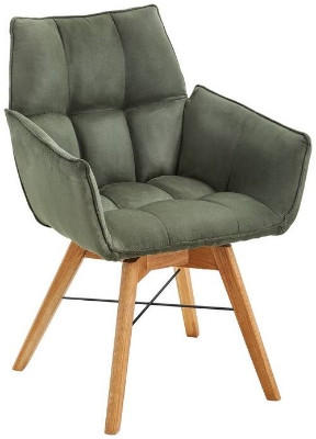 Chaise avec accoudoirs en tissu olive et pieds chêne sauvage - Waldwelt