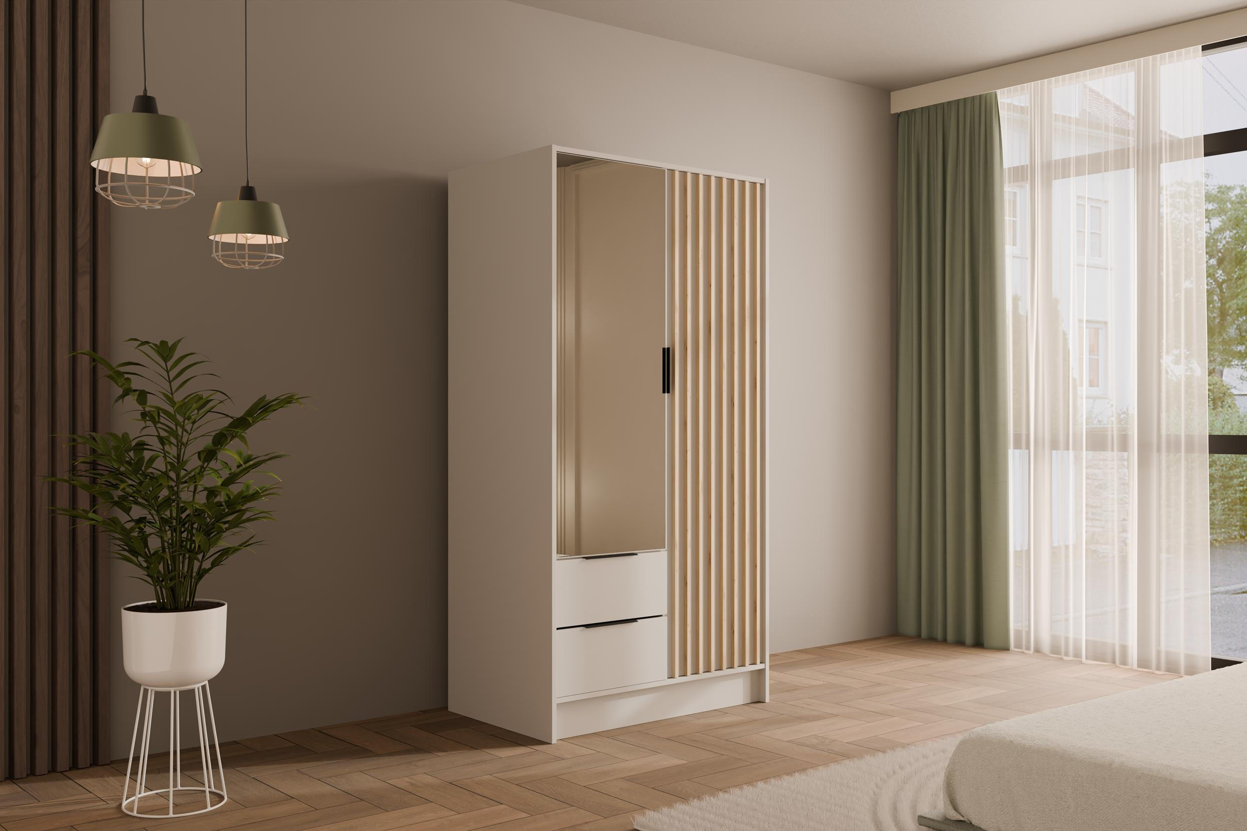 KLEIDERSCHRANK NELIA - 120 cm - Weiß/Eiche Artisan, Holzwerkstoff (102/200/51cm) - ALTDECOR