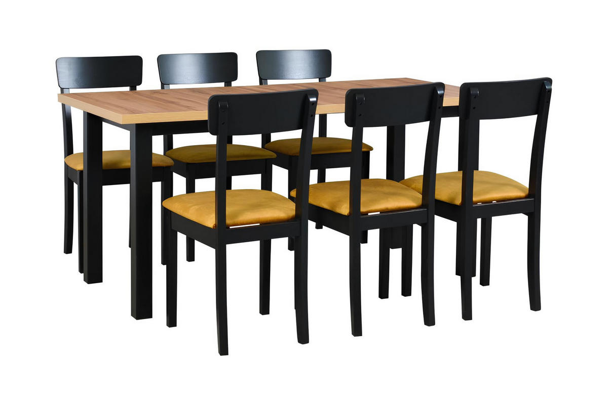 ESSZIMMERSTUHL 4x "HUGO 1", schwarz,zetta 296 - Currygelb/Schwarz, Holz (43/87/40cm) - Leaf Design