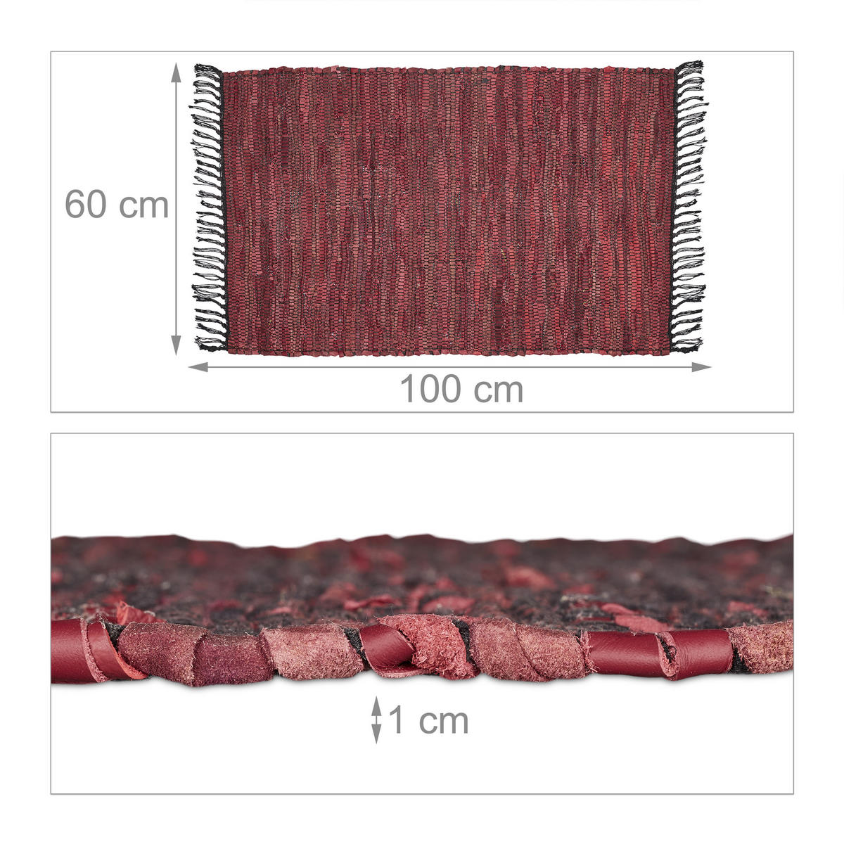 FLICKENTEPPICH - Rot, Leder/Textil (100/60cm) - Relaxdays