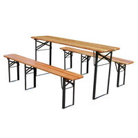SKLÁDACÍ pivní set 177/46/78 cm přírodní z dřeva a kovu se stolem a 2 lavicemi - hnědá, kov - OKWISH