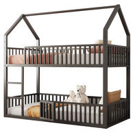 ETAGENBETT 90/200 cm mit Frontleiter, Hausrahmen und Tür, Schwarz - Schwarz, Metall (90/200cm) - Redom
