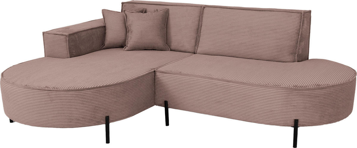 ECKSOFA Hana Loft 3-Sitzer Ecke Links, Cordstoff Chenille, Altrosa Rosa 241/80/168 cm - Schwarz/Rosa, Textil/Metall (241/168cm) - WFL GROUP