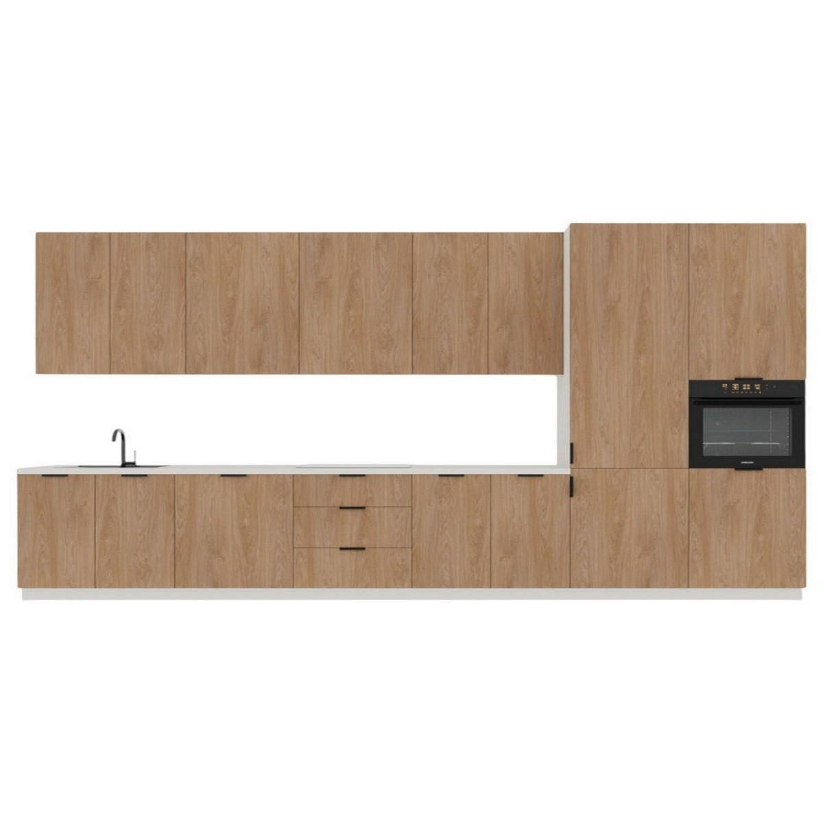 KÜCHENZEILE 400 cm –Sorento K88-M400 - in Sonoma Eiche / Weiß - Schwarz/Weiß, Holz/Metall (400/247/58cm)