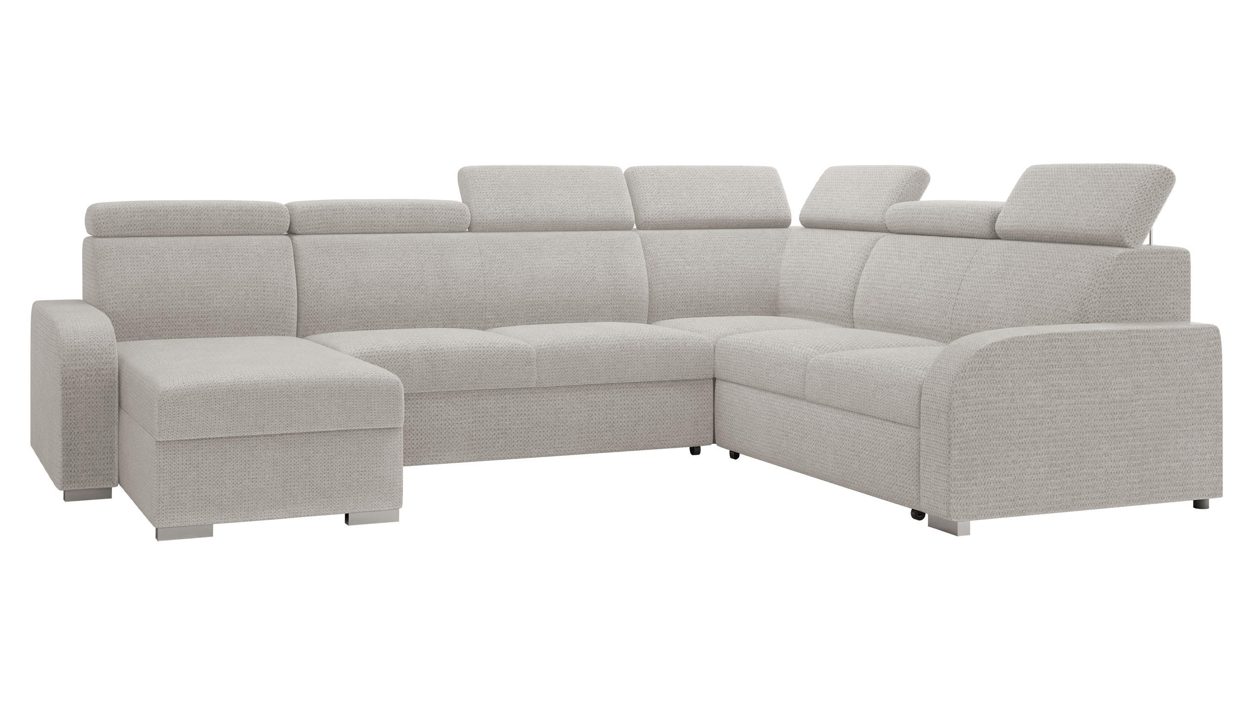 WOHNLANDSCHAFT Oslo 2rR2pLC - Silberfarben/Hellgrau, Holz/Kunststoff (315/85/250cm) - MIRJAN24