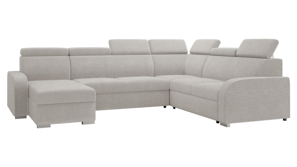 WOHNLANDSCHAFT Oslo 2rR2pLC - Silberfarben/Hellgrau, Holz/Kunststoff (315/85/250cm) - MIRJAN24