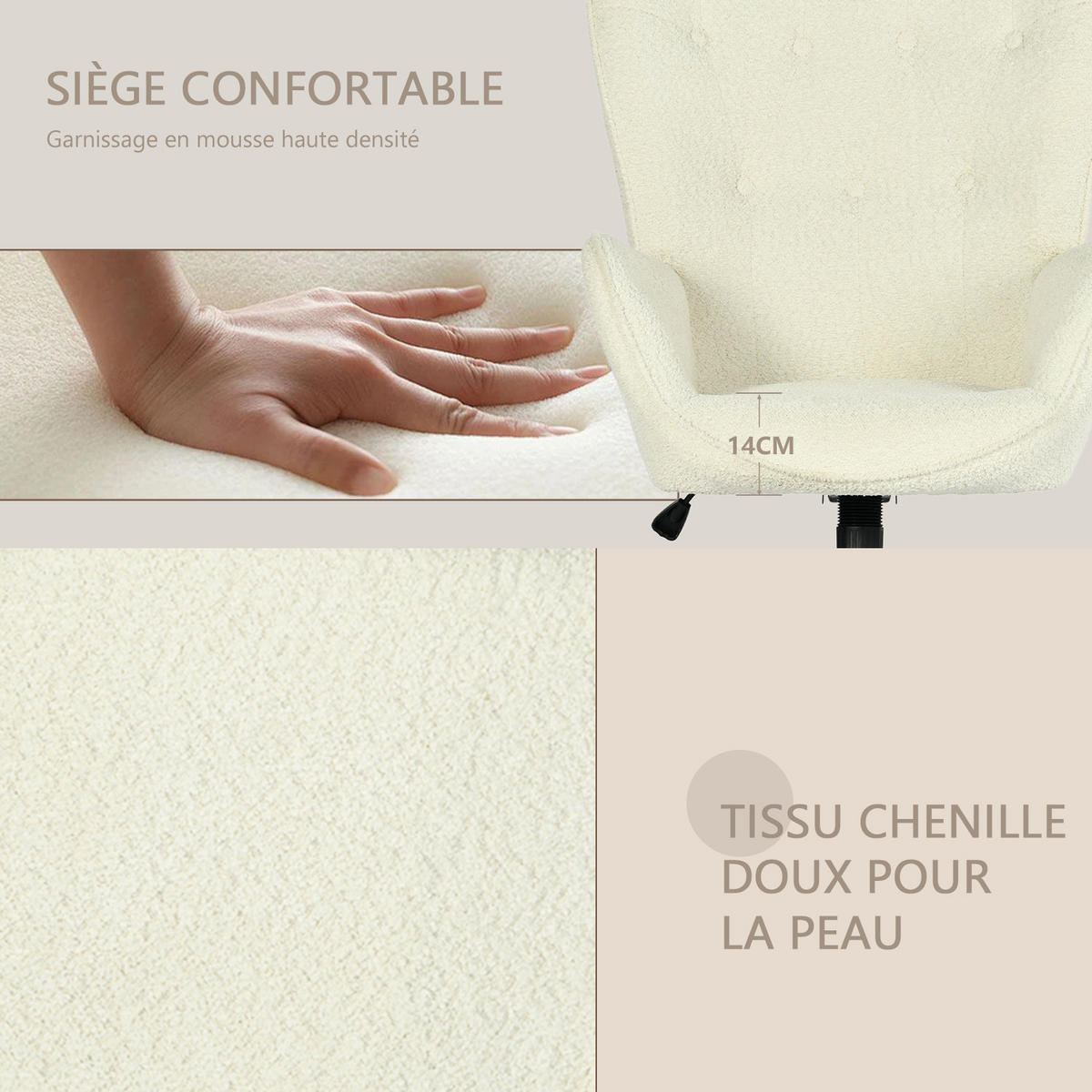 DREHSESSEL, 360° drehbar, mit Neigefunktion und Höhenverstellung, Chenillebezug, Beige - Beige, Metall (67/100/73.5cm) - Meubles Cosy