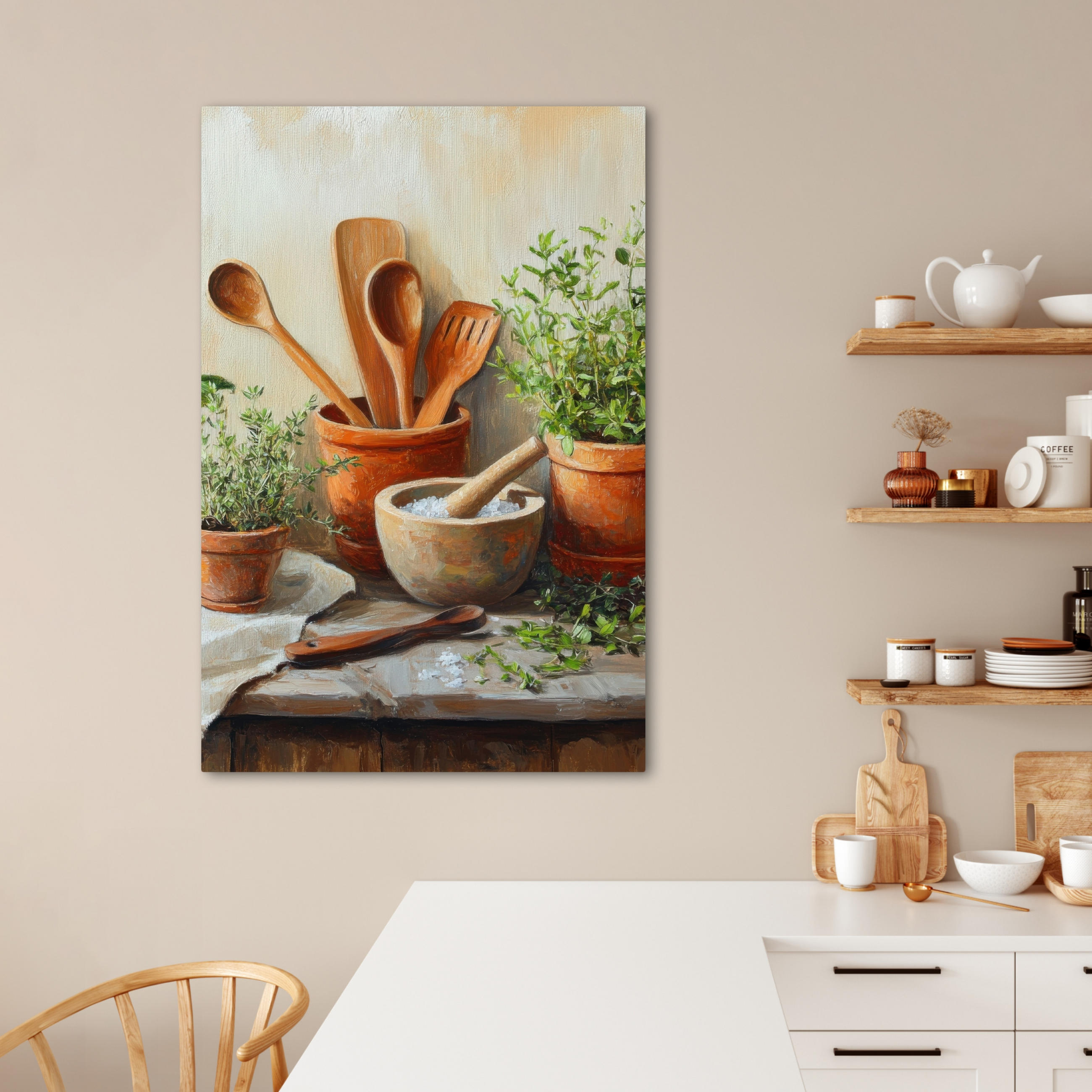 LEINWANDBILD Töpfe - Kräuter - Holz 80x120 cm - Terracotta, Textil (80/120cm) - MuchoWow