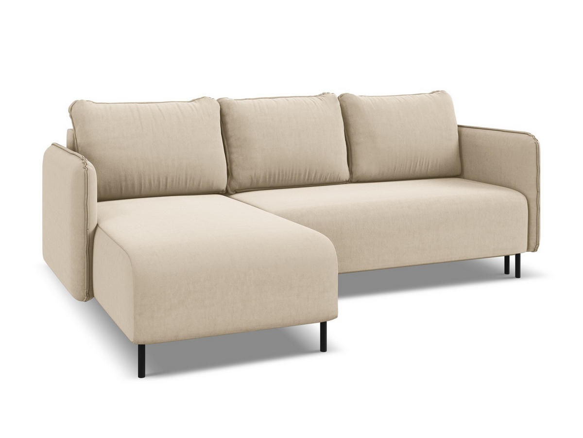 ECKSOFA mit Schlaffunktion Samt Stoff Beige - Beige/Creme, Holz/Textil (162/236cm) - Makamii