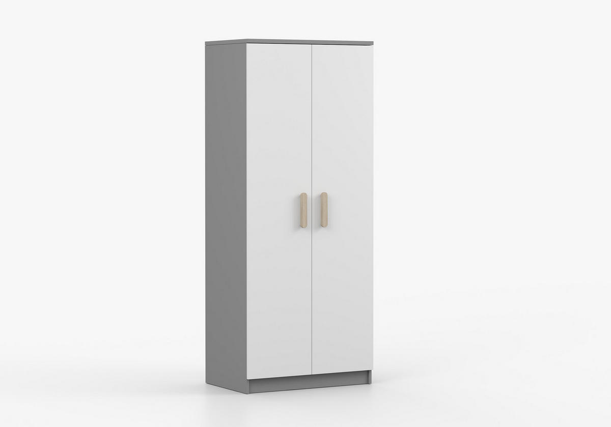 JUGENDZIMMER Elora in Grau und Weiß – 4-teiliges Set mit Schreibtisch, Kommode, Wandregal und Schrank – Grifffarbe Sonoma Eiche - Grau, Holzwerkstoff (80/200/120cm)