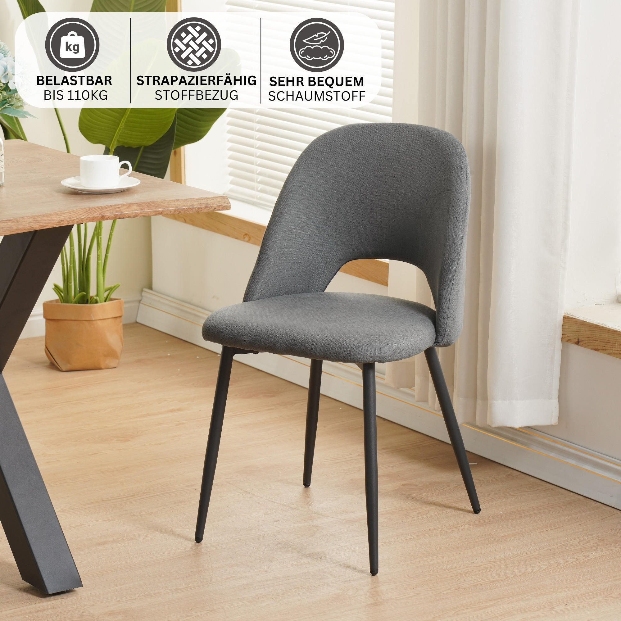 ESSZIMMERSTUHL SILVI Stoff 2er-Set - Grau, Metall (48/81/53cm) - Albatros