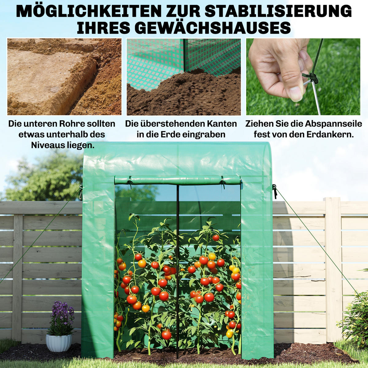 TOMATENGEWÄCHSHAUS Foliengewächshaus mit Rolltor Netzfenster Bogendach - Grün, Metall (68/200/170cm) - Outsunny