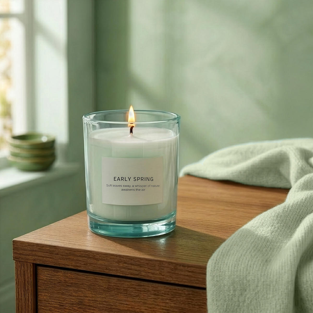 DUFTKERZE Pure Poetry Early Spring - Salbeigrün, Paraffin (9cm) - Butlers
