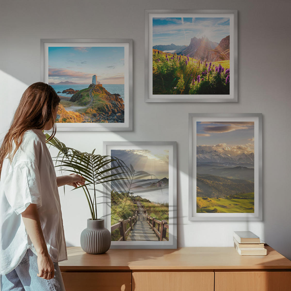 BILDER SET 4er Set - 50x50 cm & 40x60 cm Silberner Rahmen - Bergblumen Himmelsweg - Silberfarben, Kunststoff (50/50cm) - TULUP