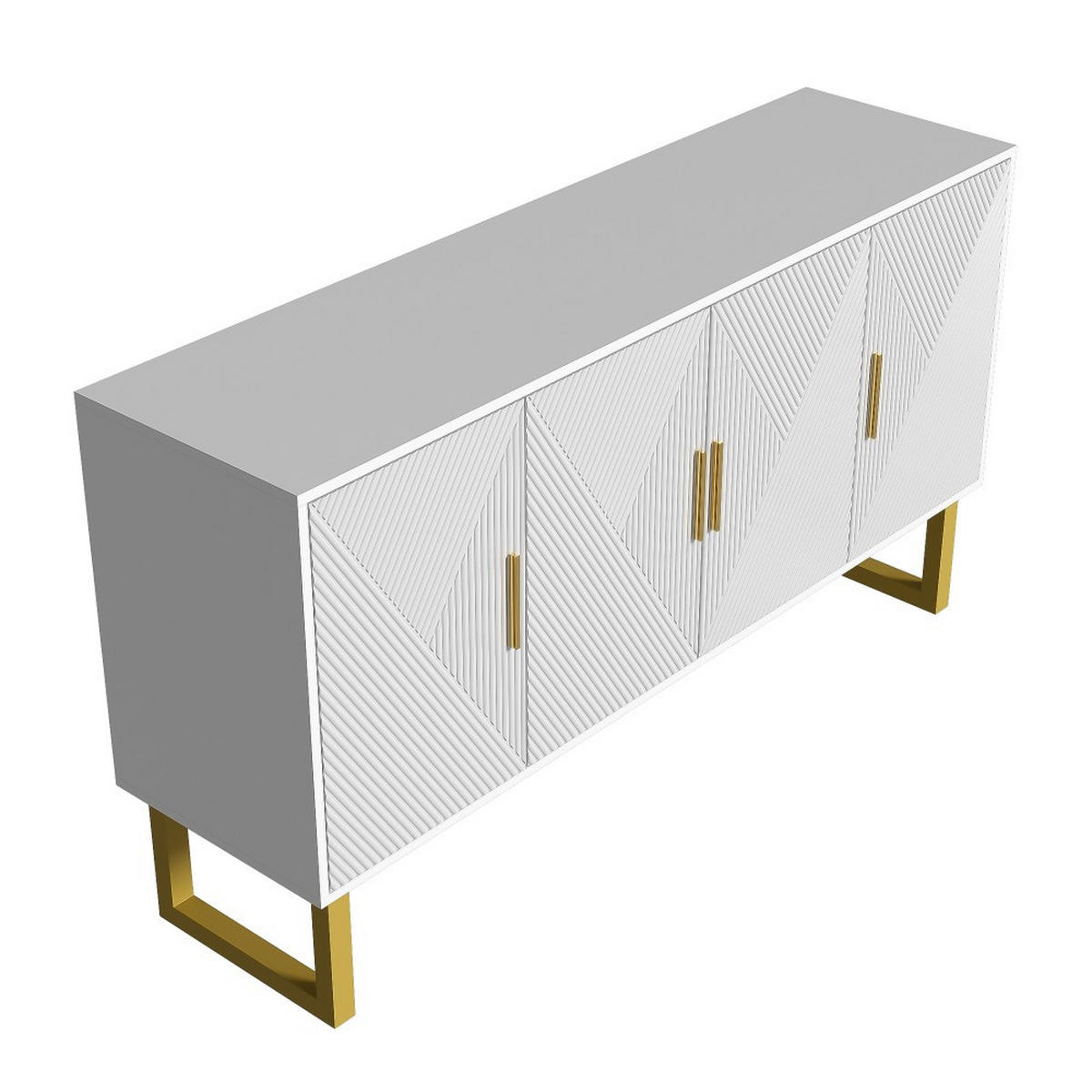 SIDEBOARD in Weiß mit 4-Türen-Design，hochglänzenden strukturierten - Weiß, Holz (40/82/150cm) - KOMHTOM