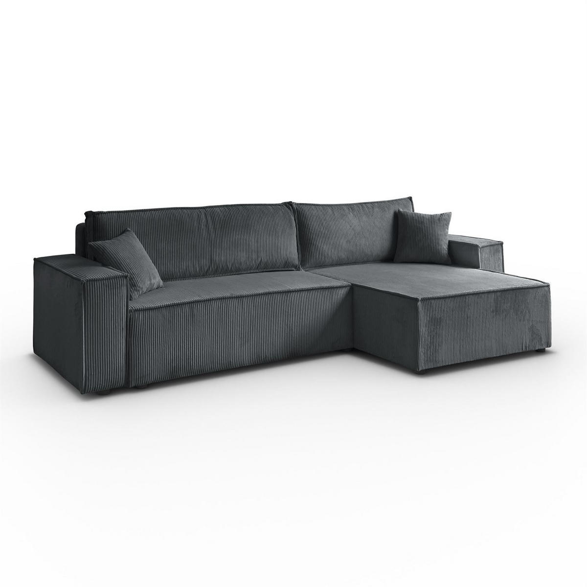 ECKSOFA Gepolstertes CARLO XL Cord mit Schlaffunktion und Bettkasten, Poso 34 - Dunkelgrün, Textil (277/143cm) - Lookway