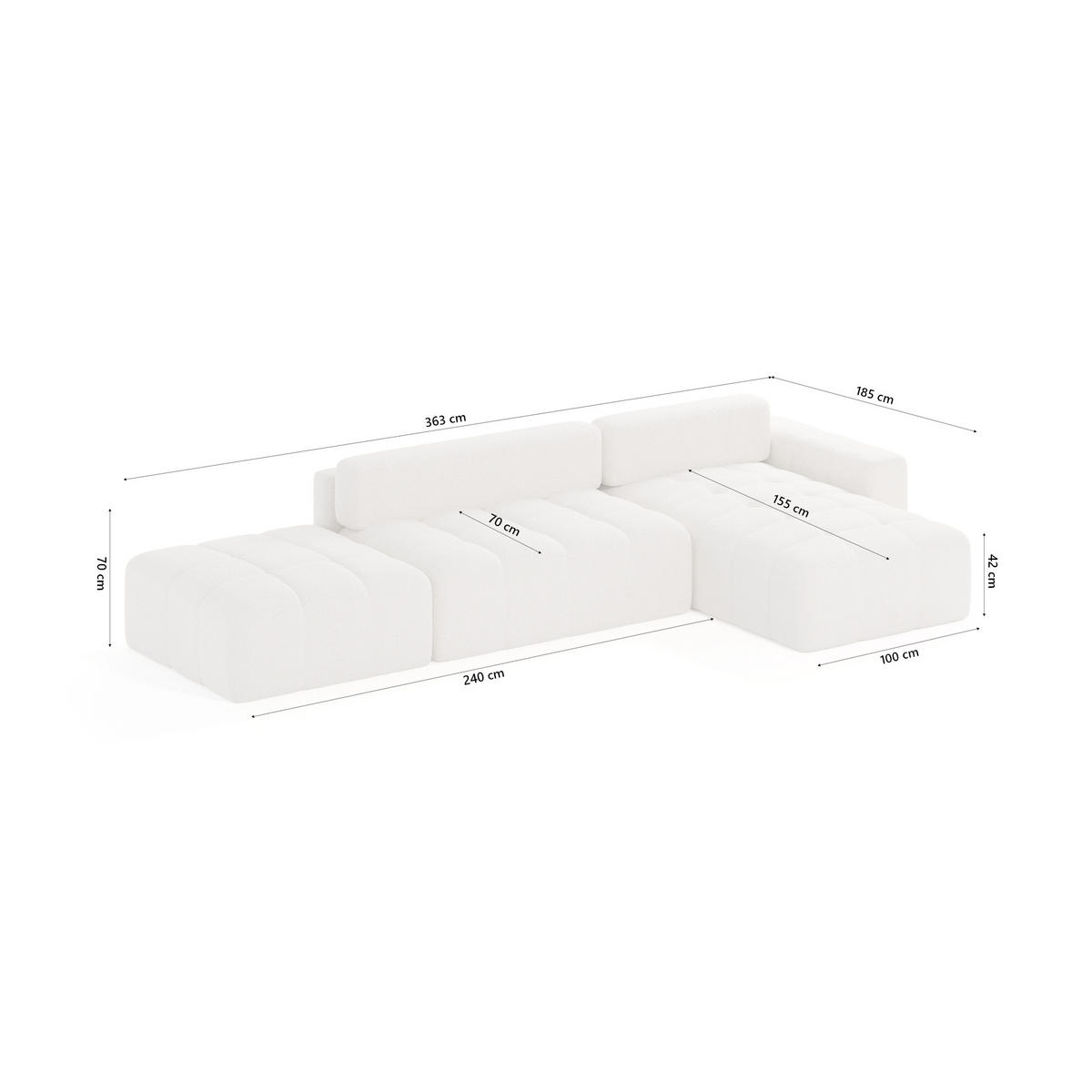 ECKSOFA RIFU LA mit Schlaffunktion, Weiß - Weiß, Textil (363/185cm) - Fedve