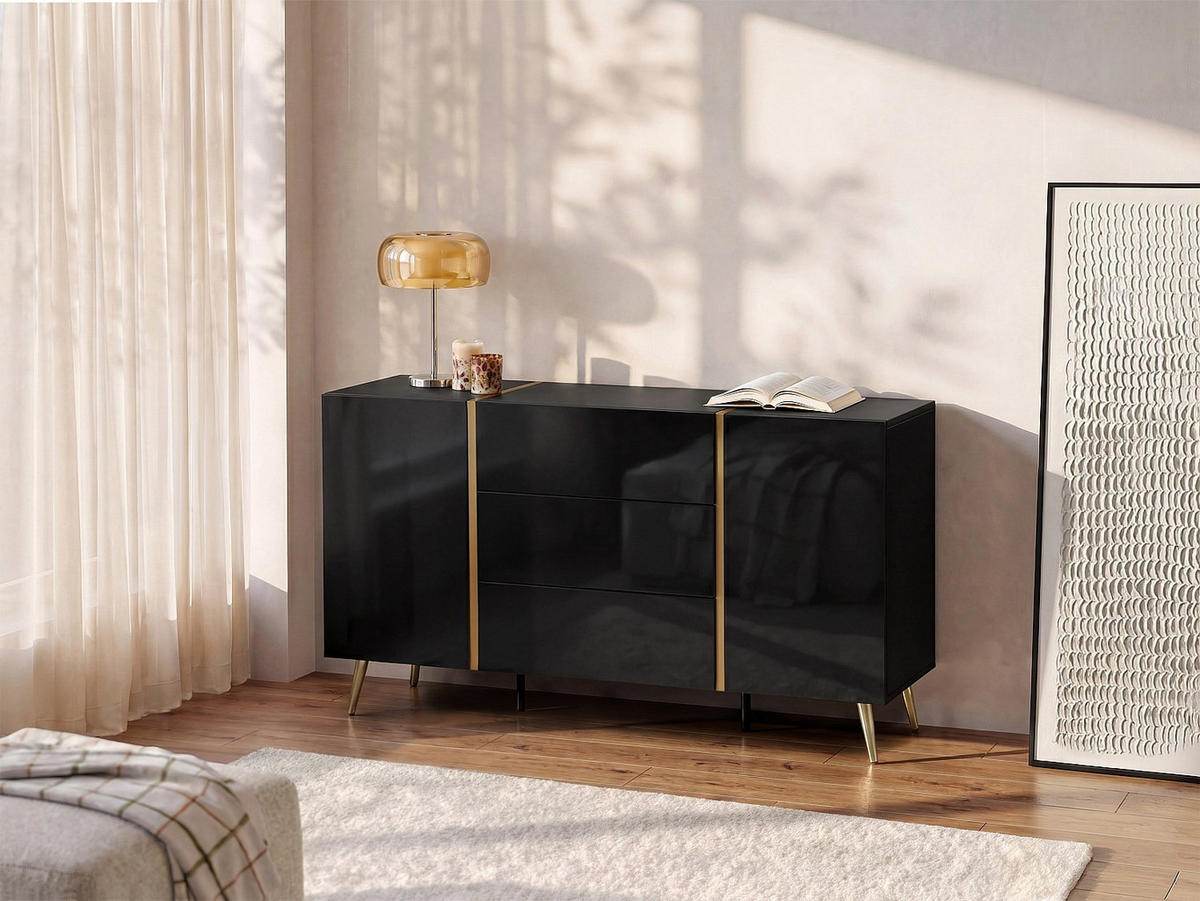 SIDEBOARD - 158 cm x 41 cm - holz - schwarz, goldfarben Marzialo - Goldfarben/Schwarz, Holz (158/87.2/41cm) - Vente-Unique