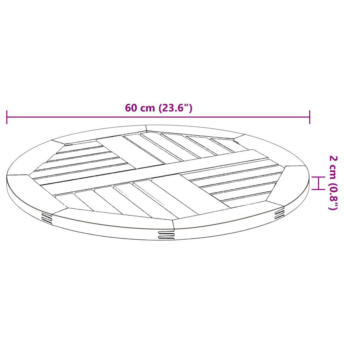 TISCHPLATTE Ø60/2 Cm Rund Massivholz Akazie - Braun, Holz (60/60/2cm) - vidaXL