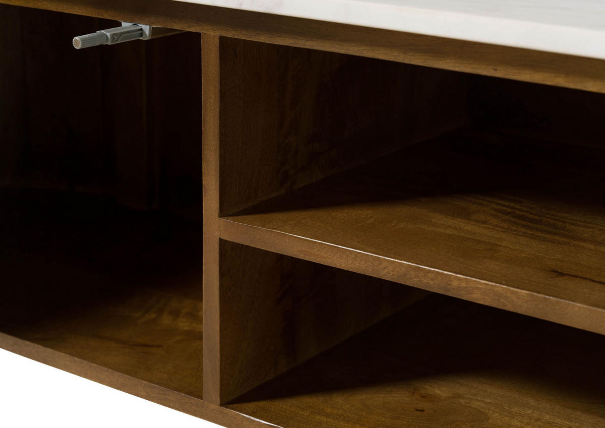 TV-BOARD Mango 180x36x51 braun lackiert / Marmor weiß BARCELONA #211 - Braun, Holz (180/51/36cm) - Massivmoebel24