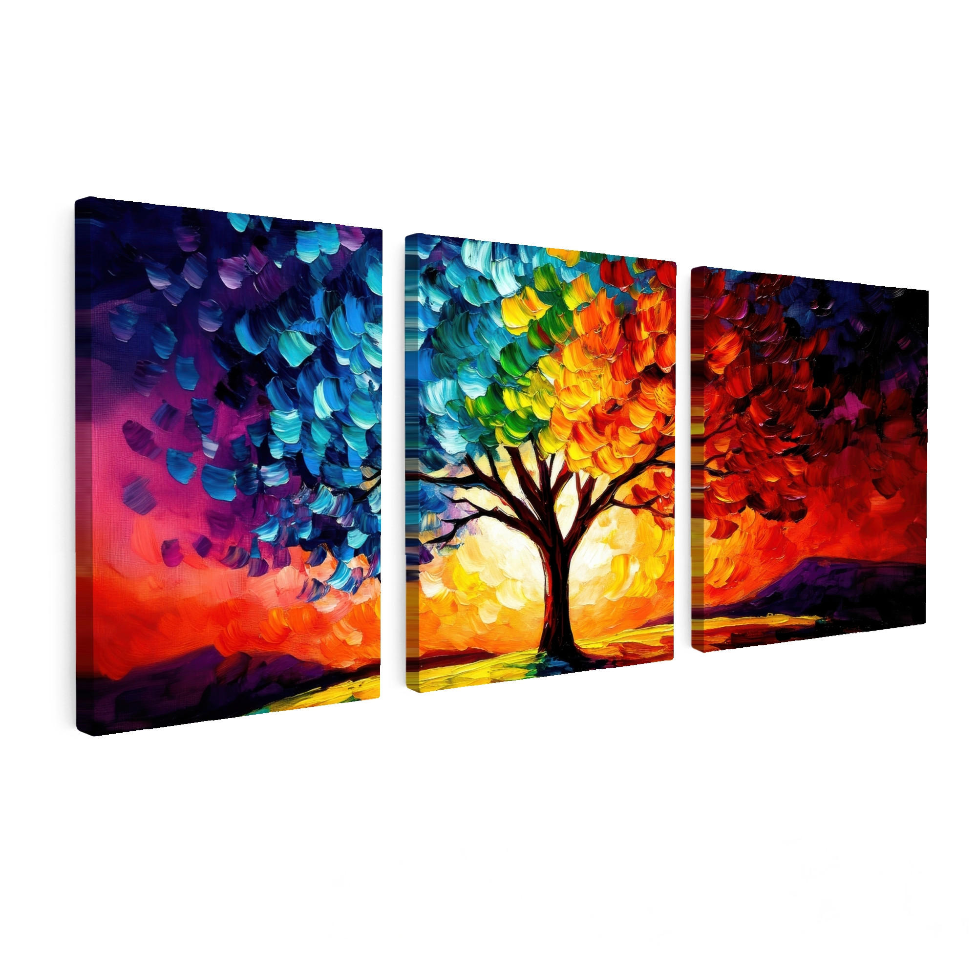 MuchoWow OBRAZ NA PLÁTNĚ 3dílná sada Strom - barevný - vzhled barvy - abstraktní 90x40 cm