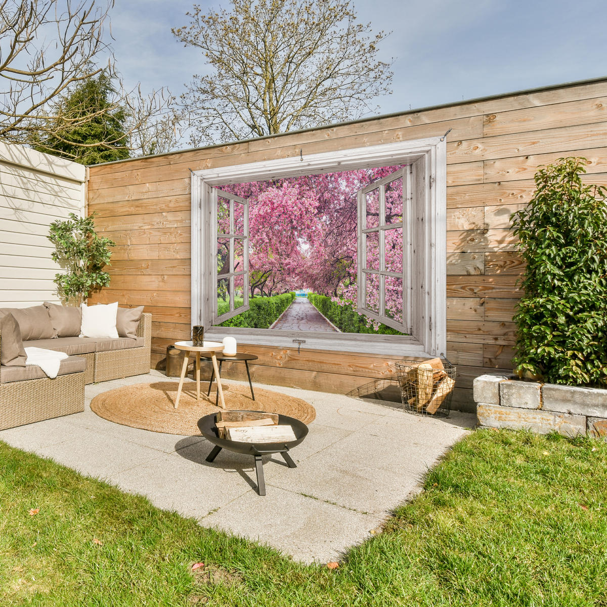 GARTENPOSTER Japanisch - Sakura - Blüte - Baum - Blütenzweige - Durchsichtig 180x120 cm - Rosa, Kunststoff (180/120/0.2cm)