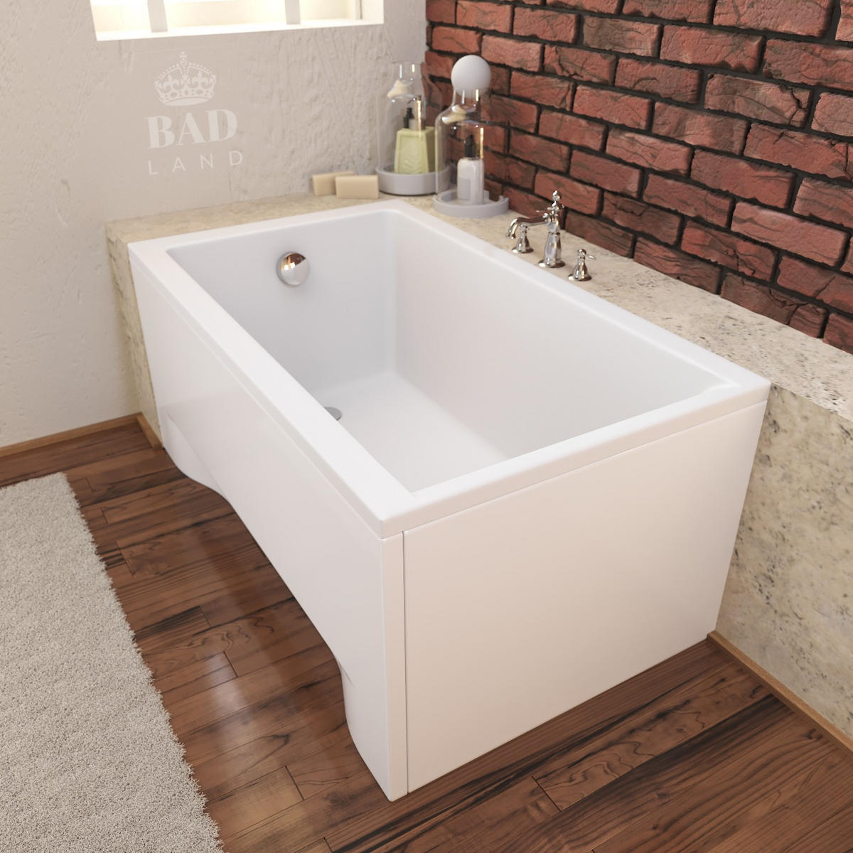 BADEWANNE Rechteck CAPRI 100/70 mit Schürze Ablauf Füße - Weiß, Kunststoff (70/54.5/100cm) - bad land